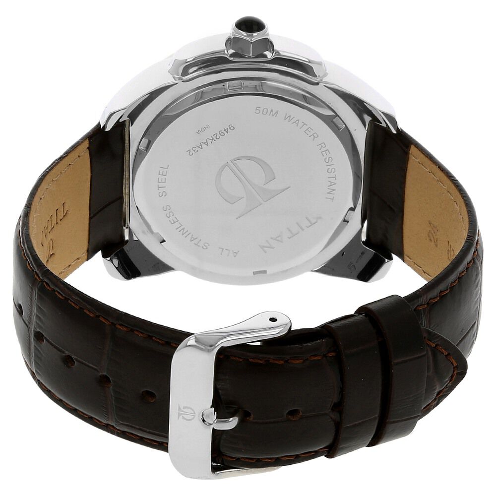 Buy Online Titan Quartz Analog White Dial Leather Strap Watch for Men nj9492kl05 Titan