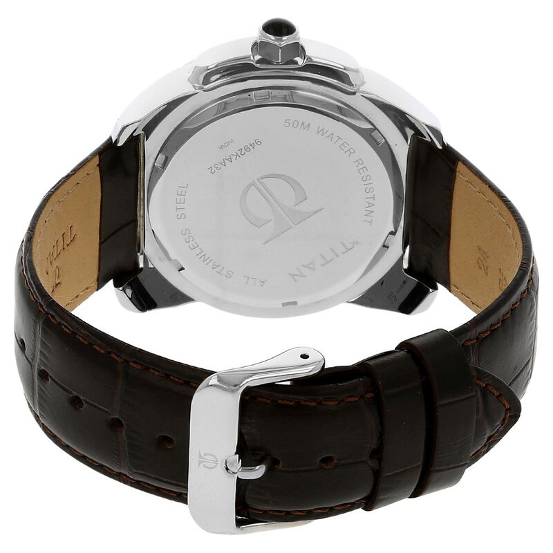 Titan Quartz Analog White Dial Leather Strap Watch for Men - image number 3