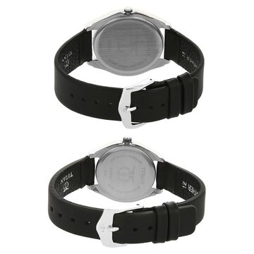 Titan Analog with Day and Date Silver Dial Leather Strap watch for Couple
