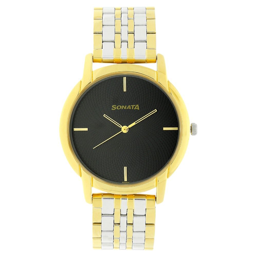 Buy Online Sonata Quartz Analog Black Dial Stainless Steel Strap Watch for Men np77031bm01w Titan