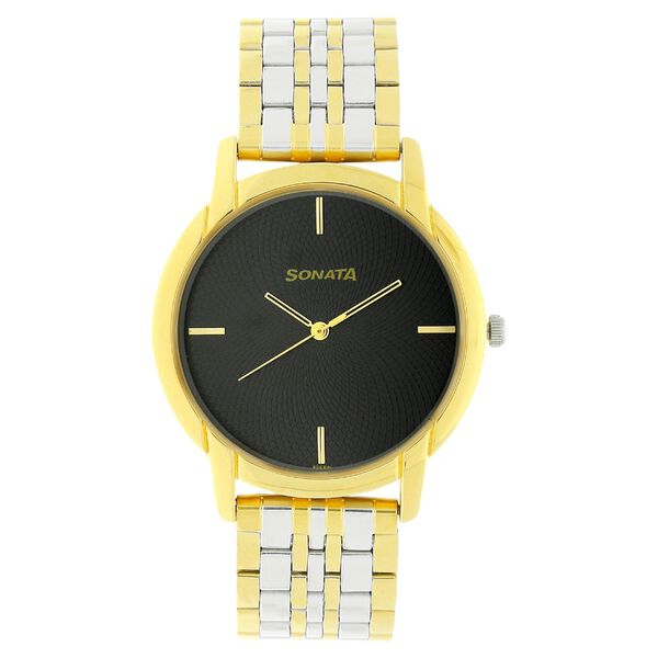 Sonata Quartz Analog Black Dial Stainless Steel Strap Watch for Men - image number 0