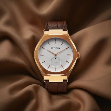Titan Contour Analog with Small Second and White Dial Brown Leather Strap Watch for Men