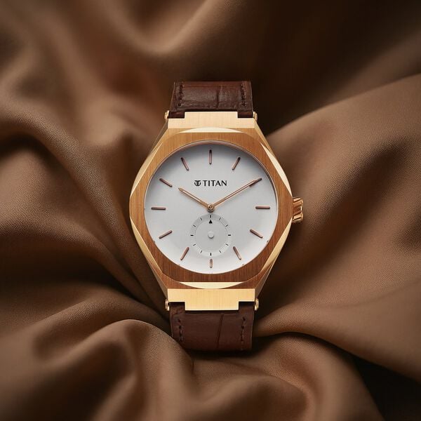 Titan Contour Analog with Small Second and White Dial Brown Leather Strap Watch for Men - image number 0