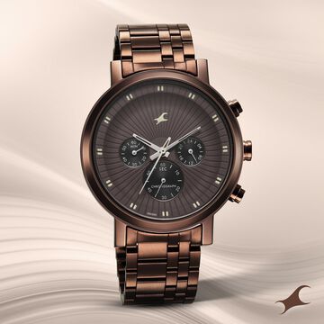 Fastrack Kronos Multifunction Brown Dial Stainless Steel Strap Watch for Guys