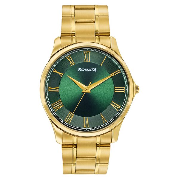 Sonata Traditional Essentials Green Dial Gold-Tone Stainless Steel Strap Watch - image number 0