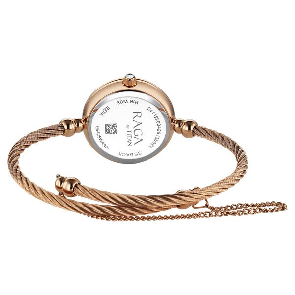 Titan Raga Spotlight Quartz Analog White Dial Rose Gold Metal Strap Watch For Women - image number 5