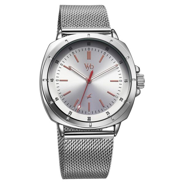 Fastrack Vyb Pioneer Quartz Analog Silver Dial Silver Metal Strap Watch For Guys - image number 2