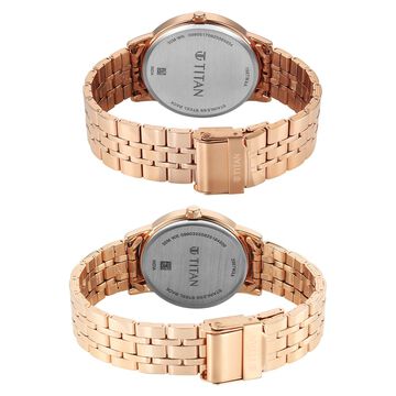 Titan Bandhan Eternal Pair Analog with Date and Silver Dial Rose Gold Stainless Steel Strap Watch for Couples