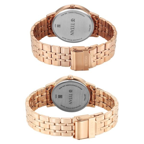Titan Bandhan Eternal Pair Analog with Date and Silver Dial Rose Gold Stainless Steel Strap Watch for Couples - image number 4