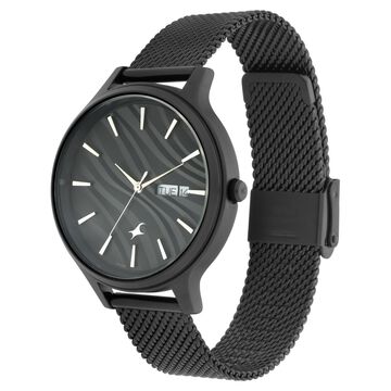Fastrack Ruffles Quartz Analog with Day and Date Black Dial Stainless Steel Strap Watch for Girls