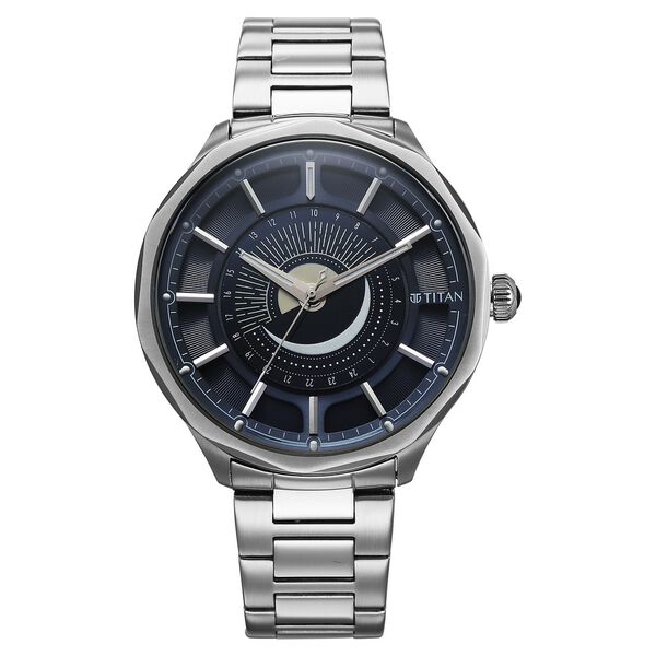 Titan Stellar Analog with Sun Moon Phase and Blue Dial Silver Stainless Steel Strap Watch for Men - image number 1