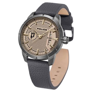 Police Quartz Analog with Date Grey Dial Leather Strap Watch for Men
