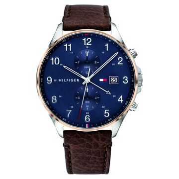 Tommy Hilfiger Quartz Multifunction Blue Dial Leather Strap Watch for Men