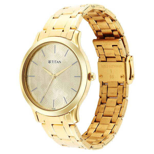 Titan Karishma Quartz Analog Champagne Round Dial Golden Stainless Steel Strap Watch For Men - image number 2