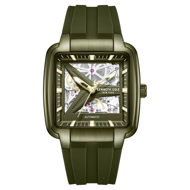 Kenneth Cole-Automatic Green Dial Green Silicone Strap Watch For Men