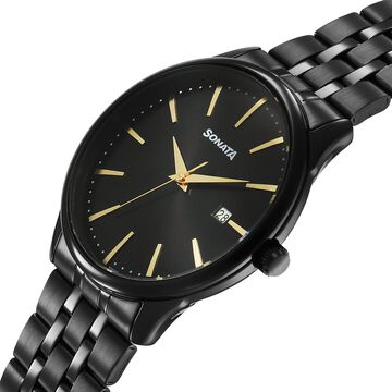 Sonata Eternia Quartz Analog with Date Black Dial Metal Strap Watch For Men
