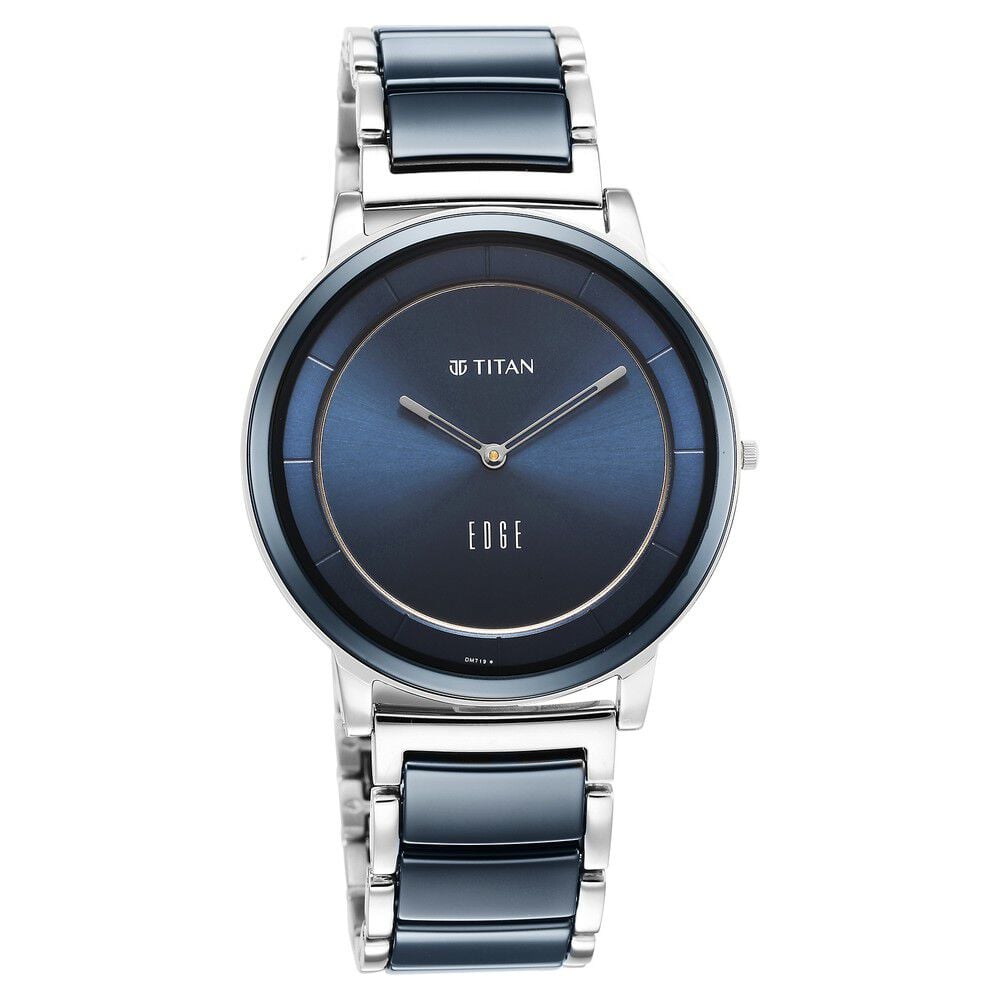 Titan Edge Fusion Quartz Analog Blue Dial Blue Steel Ceramic Strap Watch for Men