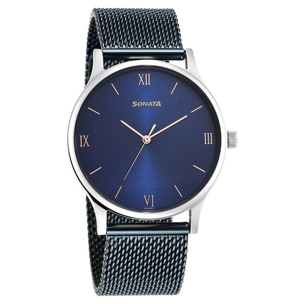 Sonata Blues Quartz Analog Blue Dial Metal Strap Watch for Men - image number 0