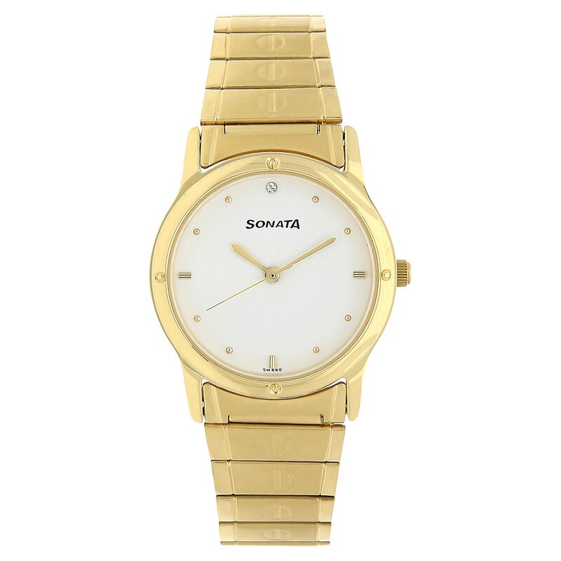 Sonata Quartz Analog White Dial Stainless Steel Strap Watch for Men