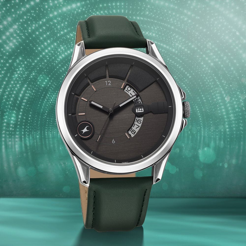 Fastrack Groove Quartz Analog with Date Grey Dial Green Leather Strap Watch For Guys-image-34