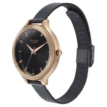 Sonata Poze Quartz Analog Black Dial Metal Strap Watch for Women