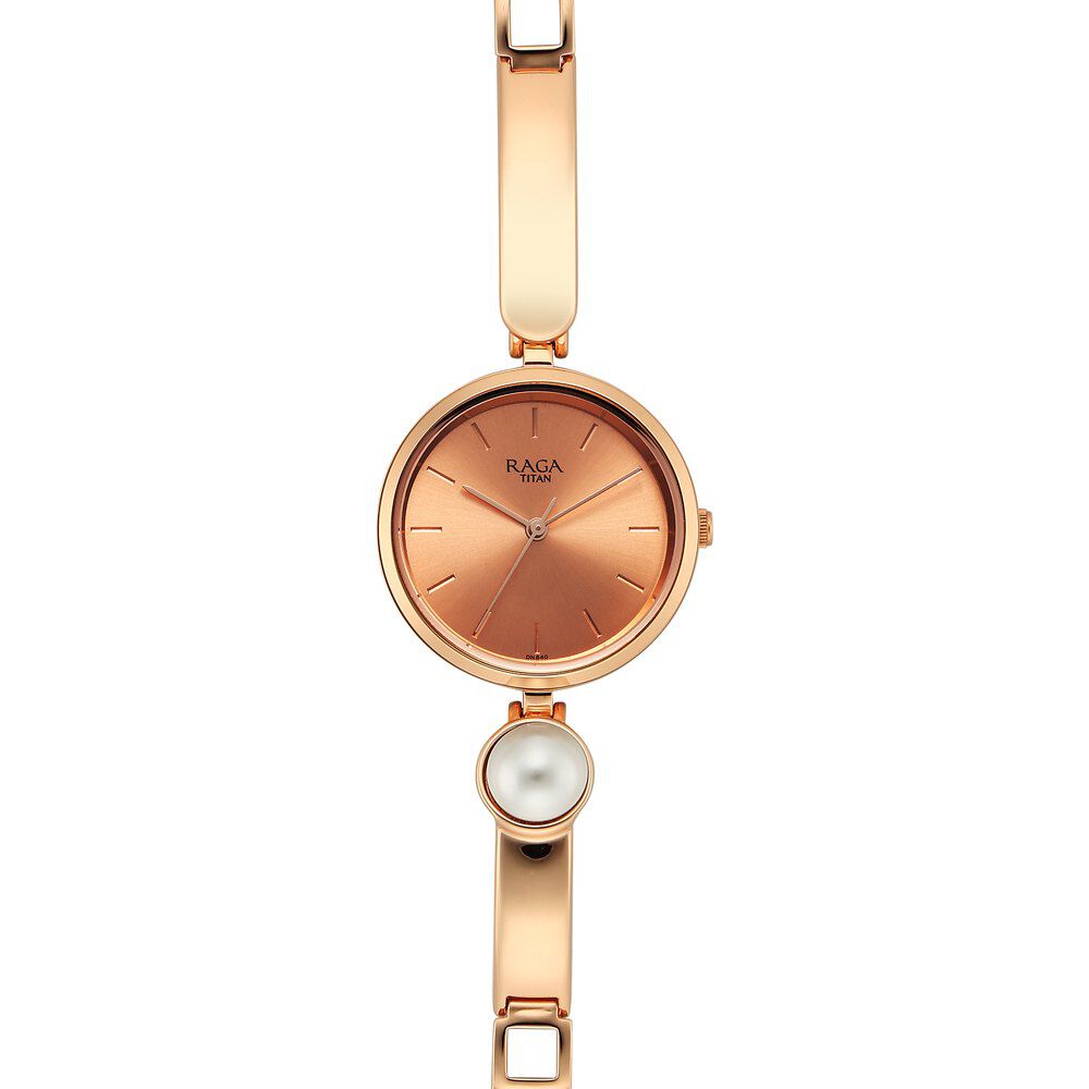 Buy Online Titan Raga Power Pearls Quartz Analog Rose Gold Dial Metal Strap with pearl Watch for Women ns2720wm01f Titan
