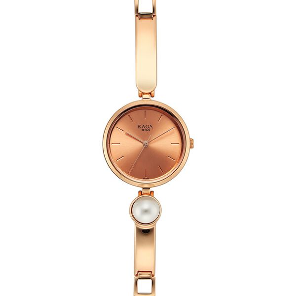 Titan Raga Power Pearls Quartz Analog Rose Gold Dial Metal Strap with pearl Watch for Women - image number 2