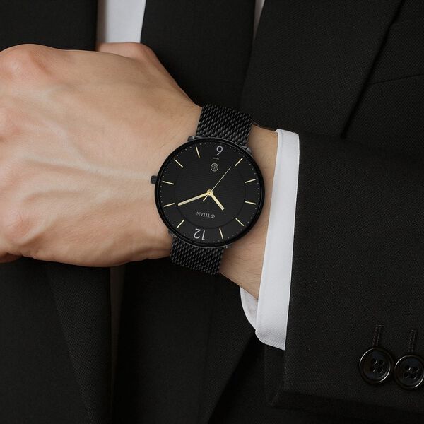 Titan Black and Gold Black Dial Analog Stainless Steel Strap watch for Men - image number 6