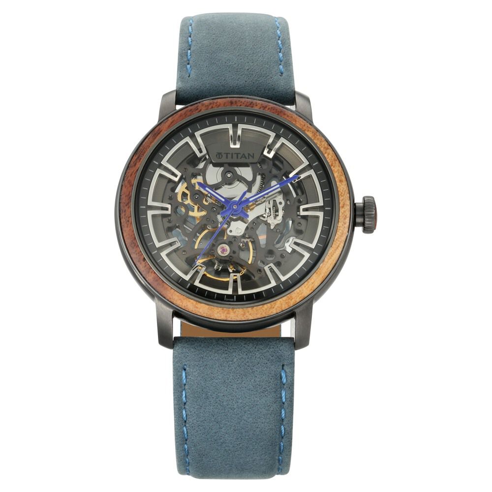 Buy Online Titan Magnate Blue Dial Automatic Leather Strap watch for Men ns1797kl02f Titan
