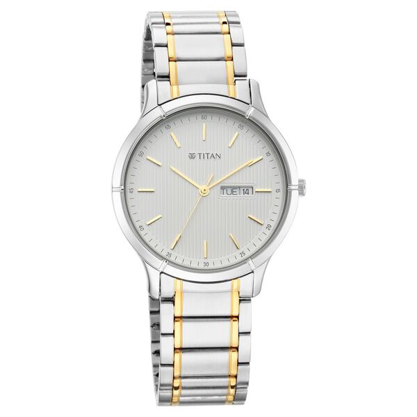 Titan Lagan White Dial Analog with Day and Date Metal Strap Watch for Men - image number 0