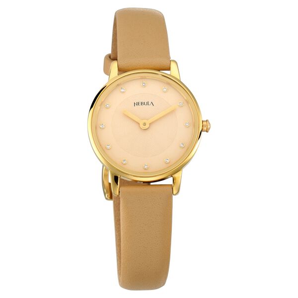 Titan Nebula Lustre 18k Gold Analog Leather Strap Watch for Women - image number 0