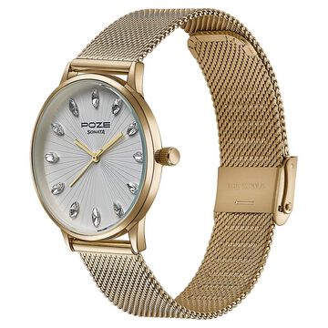 Sonata Poze Quartz Analog White Dial Metal Strap Watch For Women