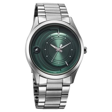 Fastrack Groove Quartz Analog Green Dial Silver Stainless Steel Strap Watch For Guys