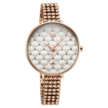 Vyb Iconique By Fastrack Quartz Analog White Dial Metal Strap Watch For Girls