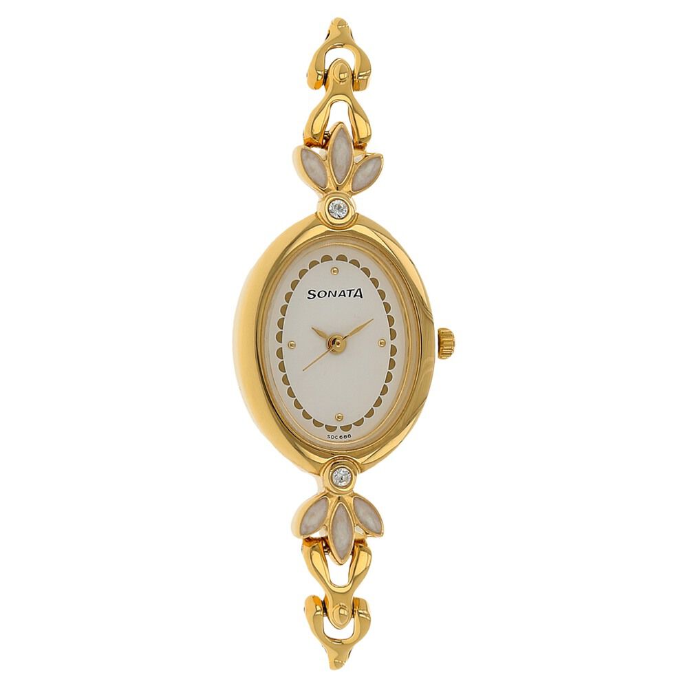 Buy Online Sonata Quartz Analog White Dial Metal Strap Watch for