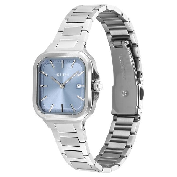 Titan Slim Square Quartz Analog with Date Blue Dial With Silver Color Stainless Steel Strap Watch For Women - image number 2