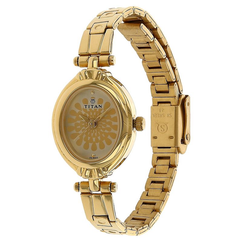 Titan Quartz Analog Champagne Dial Stainless Steel Strap Watch for Women - image number 1