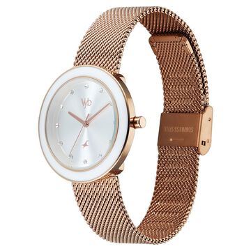 Vyb Lumina By Fastrack Quartz Analog Silver Dial Rose Gold Stainless Steel Strap Watch For Girls