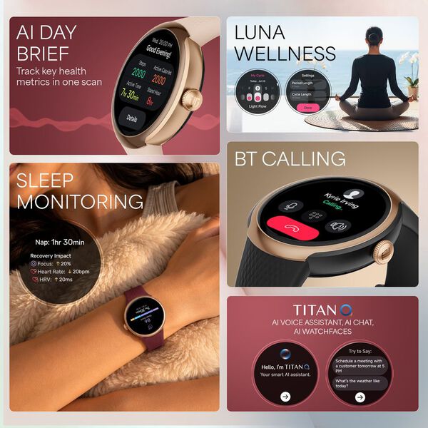 Titan Celestor Verv Women Smartwatch with 1.19" AMOLED Display, Training Load and Readiness, Zone Based Training - image number 4