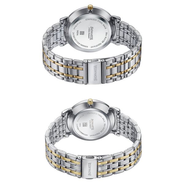 Sonata Wedding Edit Quartz Analog with Date Silver Dial Stainless Steel Strap Watch For Pair - image number 5