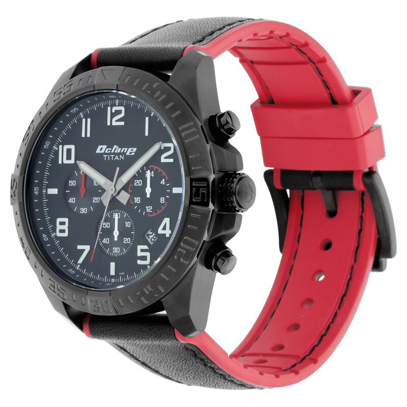 Titan Octane Hyper Lume Black Dial Chronograph Leather Strap Watch for Men - image number 2