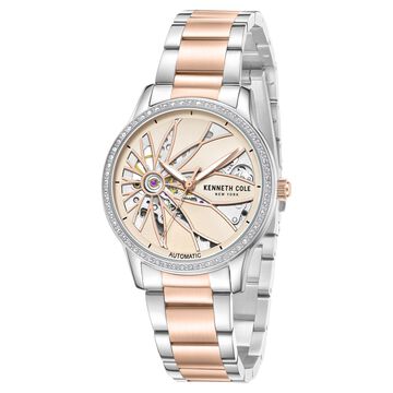 Kenneth Cole Automatic Rose Gold Dial Two Toned Stainless Steel Strap Watch For Women