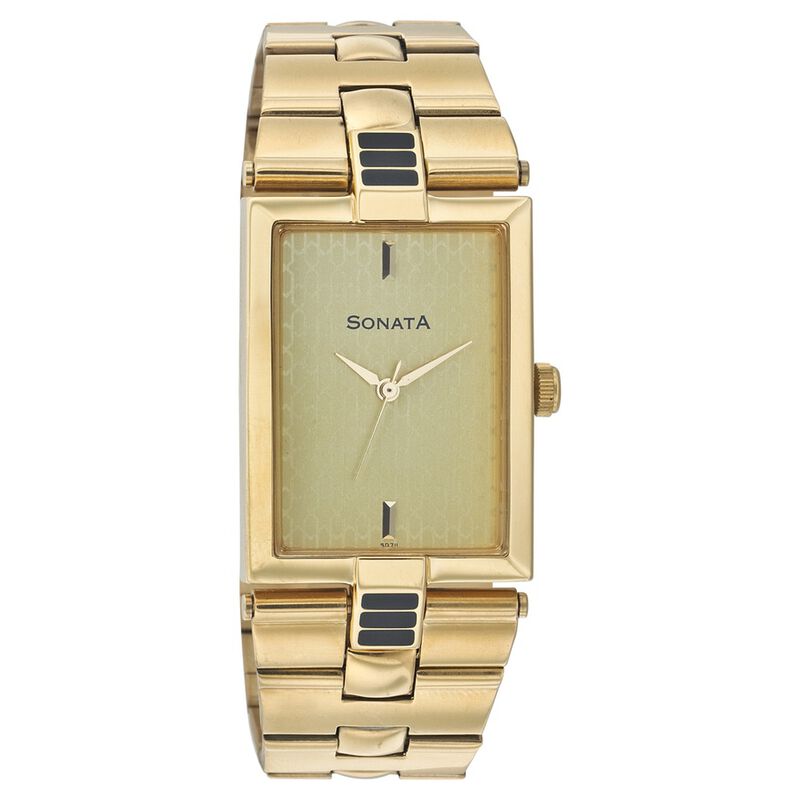 Sonata Quartz Analog Champagne Dial Strap Watch for Men