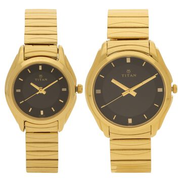 Titan Bandhan Black Dial Analog Stainless Steel Strap Watch for Couple