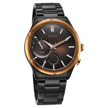 Titan Stellar Multifunction Brown Dial Black Stainless Steel Strap Watch For Men