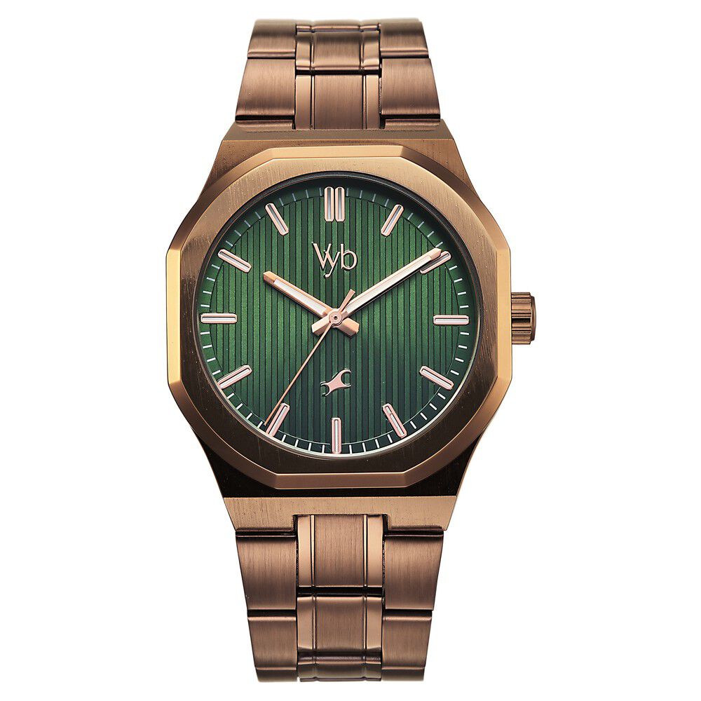 Buy Online Vyb Pioneer By Fastrack Quartz Analog Green Dial Brown