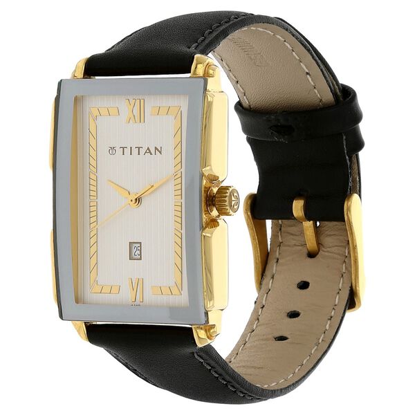 Titan Rectangle Silver Dial Analog with Date Leather Strap watch for Men - image number 1