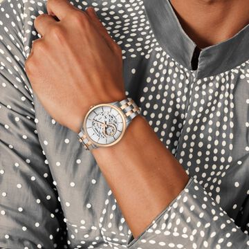 Titan Metal Mechanicals Silver Dial Dual Tone Stainless Steel Strap Watch for Men