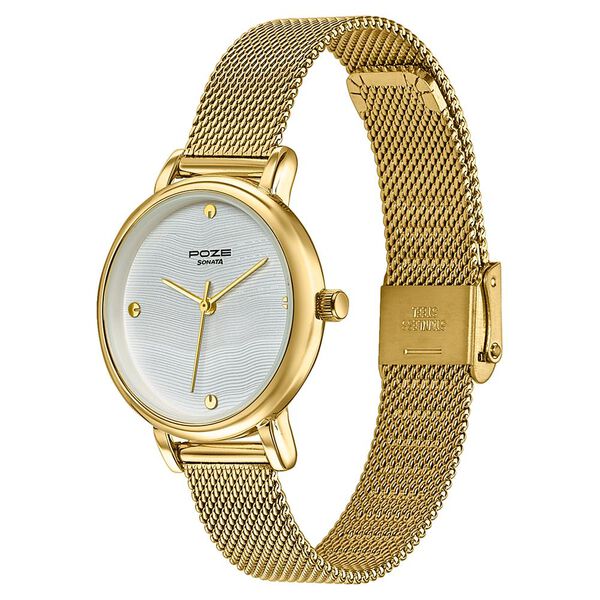 Poze By Sonata Quartz Analog White Dial Golden Metal Strap Watch For Women - image number 4