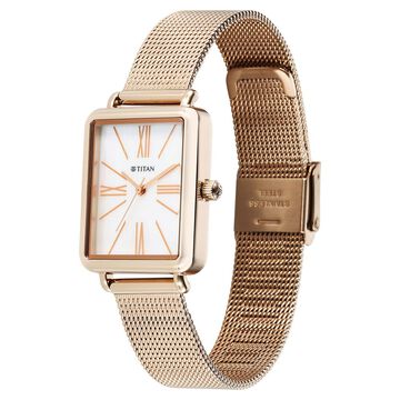 Titan Slimline Quartz Analog Mother Of Pearl Dial Rose Gold Stainless Steel Strap Watch for Women